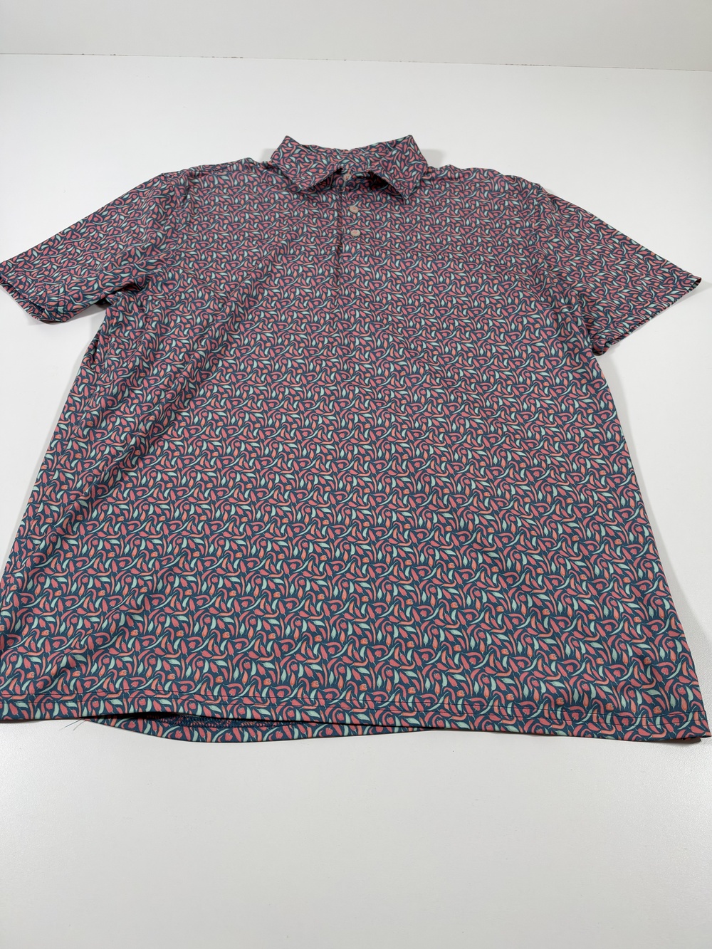 TravisMathew Polo Shirt AOP Mens XL Blue Chili Pepper Golf Stretch Jersey